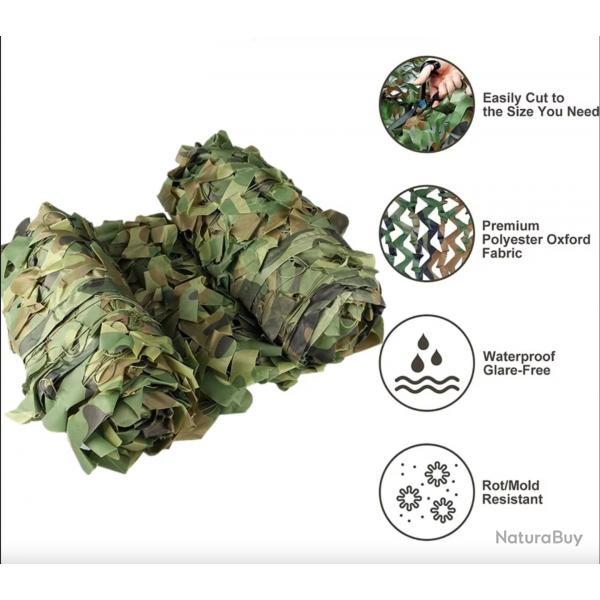 Filet de camouflage militaire 3D - chasse, airsoft, arme, pare-soleil, camping Woodland 1000X150 cm