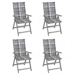 Chaises inclinables de jardin lot de 4 et coussins Bois acacia