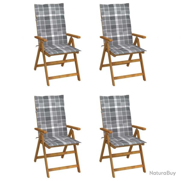 Chaises inclinables de jardin lot de 4 et coussins Bois acacia