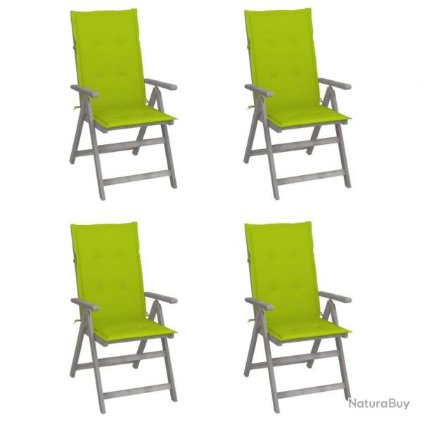 Chaises inclinables de jardin lot de 4 et coussins Bois acacia