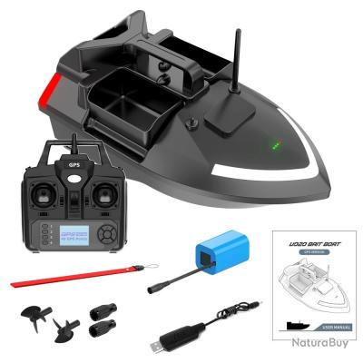LUNICASHA Bateau à appâts RC 500 m - Appât de pêche avec télécommande - 1,5 kg - Avec projecteur de recherche - Noir