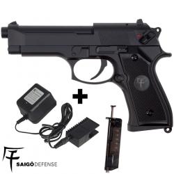 Réplique airsoft AEP M92 Saigo Defense 0.4J avec batterie NimH