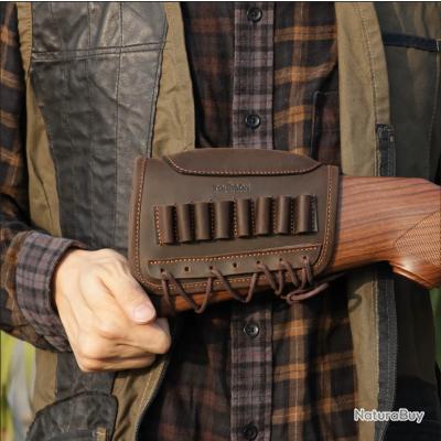 Porte-munitions Ceinture En Cuir Véritable - Calibre 12/20 GA - Marron Foncé - Neuf
