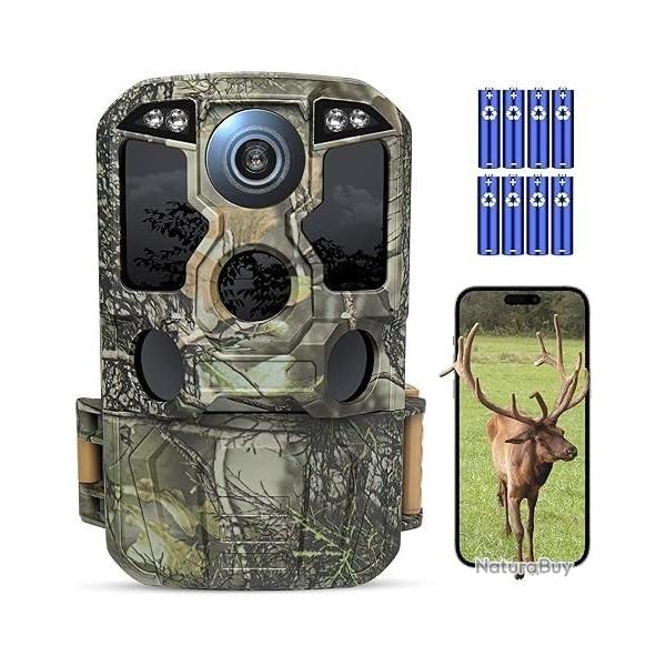 Camra de chasse 4K UHD 84MP WiFi + Bluetooth - Vision nocturne infrarouge, 64Go SD incluse, IP67