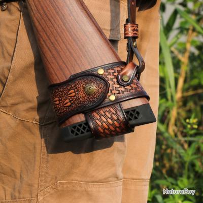 Bretelle Tactique TOURBON Pour Fusil De Chasse - Cuir, Rembourrée, Porte-munitions - Noir