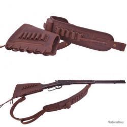 BUSC CARTOUCHIÈRE + BRETELLE 100% CUIR POUR CALIBRE .308 30-06 - MARRON - LIVRAISON GRATUITE
