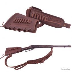 BUSC CARTOUCHIÈRE + BRETELLE 100% POUR CALIBRE .357 30-30 - MARRON - LIVRAISON GRATUITE