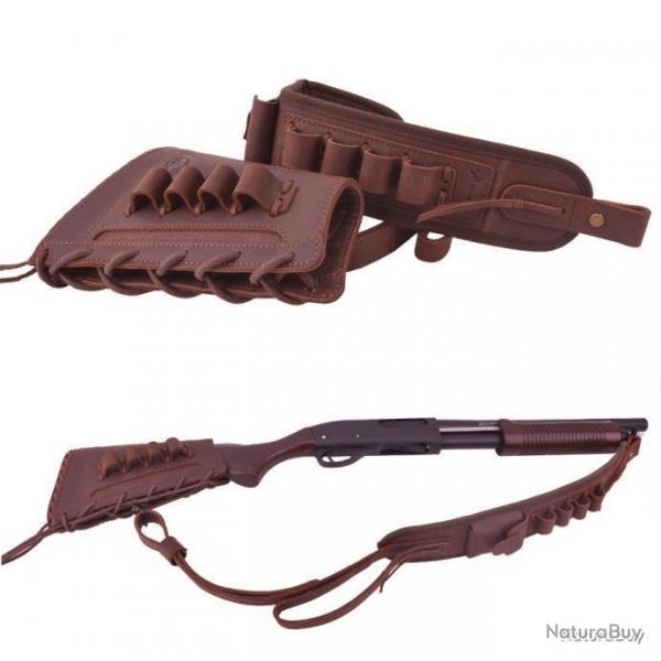 BUSC + BRETELLE CARTOUCHIRE 100% CUIR CALIBRE 16 - 8 EMPLACEMENTS - MARRON - LIVRAISON GRATUITE