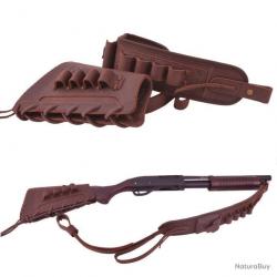 BUSC + BRETELLE CARTOUCHIÈRE 100% CUIR CALIBRE 20 - 8 EMPLACEMENTS - MARRON - LIVRAISON GRATUITE
