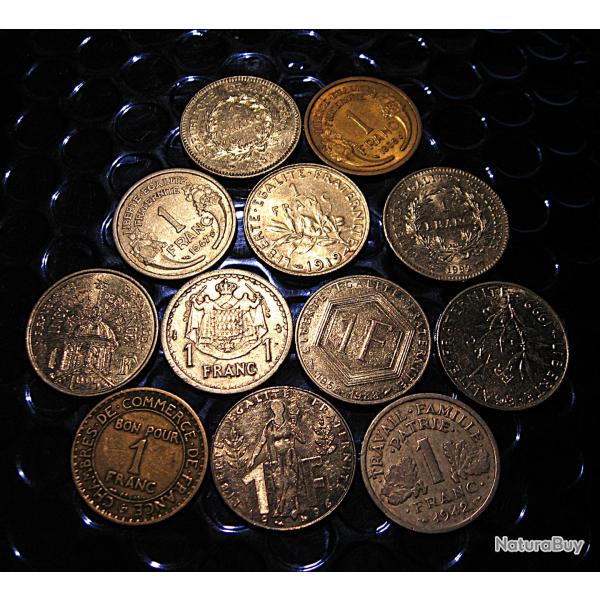 FRANCE  lod 12 pieces de 1 franc differentes TTB