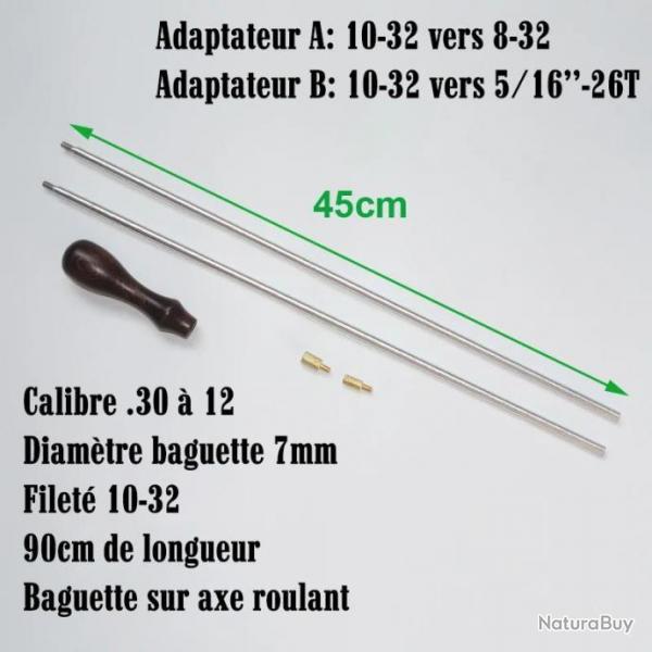 BAGUETTE DE NETTOYAGE ALUMINIUM + 2 ADAPTATEURS/RDUCTEURS DE FILETAGE - LIVRAISON GRATUITE