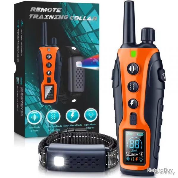 COLLIER DE DRESSAGE POUR CHIEN MULTIMODES - ORANGE - MANUEL EN FRANAIS - LIVRAISON GRATUITE