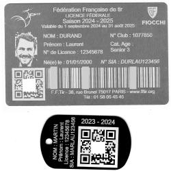Licence de tir aluminium argentée + Porté clé TAG militaire en aluminium gravé au laser (Recto)