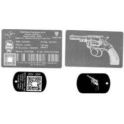 Licence de tir aluminium argentée + Porté clé TAG militaire en aluminium gravé au laser (Recto / Ver