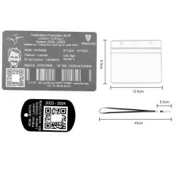 Licence de tir aluminium argentée + Porté clé TAG militaire en aluminium gravé au laser (Recto) + Po