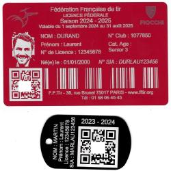 Licence de tir aluminium rouge + Porté clé TAG militaire en aluminium gravé au laser (Recto)
