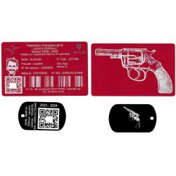 Licence de tir aluminium rouge + Porté clé TAG militaire en aluminium gravé au laser (Recto / Verso)