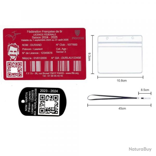Licence de tir aluminium rouge + Port cl TAG militaire en aluminium grav au laser (Recto) + Porte