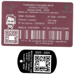 Licence de tir aluminium rose + Porté clé TAG militaire en aluminium gravé au laser (Recto)