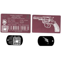 Licence de tir aluminium rose + Porté clé TAG militaire en aluminium gravé au laser (Recto / Verso)