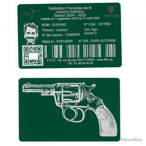 Licence de tir en aluminium vert grav au laser (Recto / Verso)