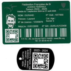 Licence de tir aluminium vert + Porté clé TAG militaire en aluminium gravé au laser (Recto)
