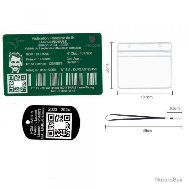 Licence de tir aluminium vert + Port cl TAG militaire en aluminium grav au laser (Recto) + Porte 