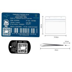 Licence de tir aluminium bleu + Porté clé TAG militaire en aluminium gravé au laser (Recto) + Porte 