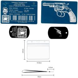 Licence de tir aluminium bleu +Porté clé TAG militaire en aluminium gravé au laser (Recto / Verso) +