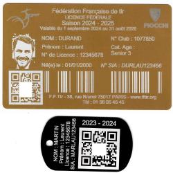 Licence de tir aluminium doré + Porté clé TAG militaire en aluminium gravé au laser (Recto)