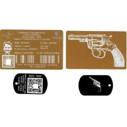 Licence de tir aluminium doré + Porté clé TAG militaire en aluminium gravé au laser (Recto / Verso)