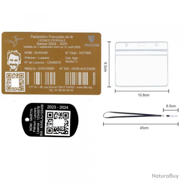 Licence de tir aluminium dor+ Port cl TAG militaire en aluminium grav au laser (Recto) + Porte b
