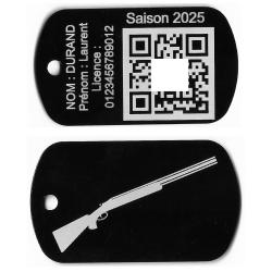 Porte clé TAG militaire Licence de Ball-Trap en aluminium gravé au laser (Recto/Verso)