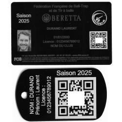 Licence de tir FFBT + Porté clé TAG militaire en aluminium gravé au laser (Recto)