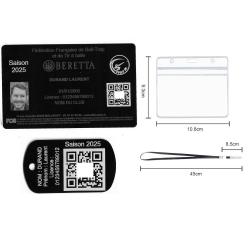Licence de tir FFBT + Porté clé TAG militaire en aluminium gravé au laser (Recto) + Porte badge tour