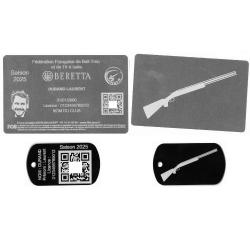Licence de tir FFBT argenté + Porté clé TAG militaire en aluminium gravé au laser (Recto / Verso)