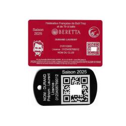 Licence de tir FFBT rouge + Porté clé TAG militaire en aluminium gravé au laser (Recto)