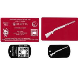 Licence de tir FFBT rouge + Porté clé TAG militaire en aluminium gravé au laser (Recto / Verso)