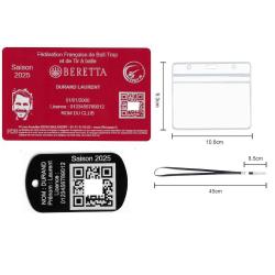 Licence de tir FFBT rouge + Porté clé TAG militaire en aluminium gravé au laser (Recto) + Porte badg