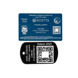 Licence de tir FFBT bleu + Porté clé TAG militaire en aluminium gravé au laser (Recto)