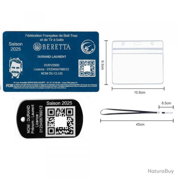 Licence de tir FFBT bleu + Port cl TAG militaire en aluminium grav au laser (Recto) + Porte badge