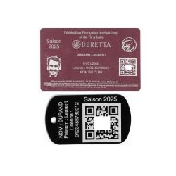 Licence de tir FFBT rose + Porté clé TAG militaire en aluminium gravé au laser (Recto)