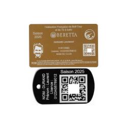 Licence de tir FFBT doré + Porté clé TAG militaire en aluminium gravé au laser (Recto)