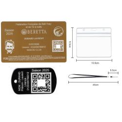 Licence de tir FFBT doré + Porté clé TAG militaire en aluminium gravé au laser (Recto) + Porte badge