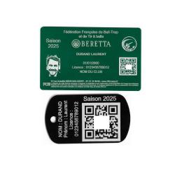 Licence de tir FFBT vert + Porté clé TAG militaire en aluminium gravé au laser (Recto)