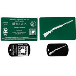 Licence de tir FFBT vert + Porté clé TAG militaire en aluminium gravé au laser (Recto / Verso)