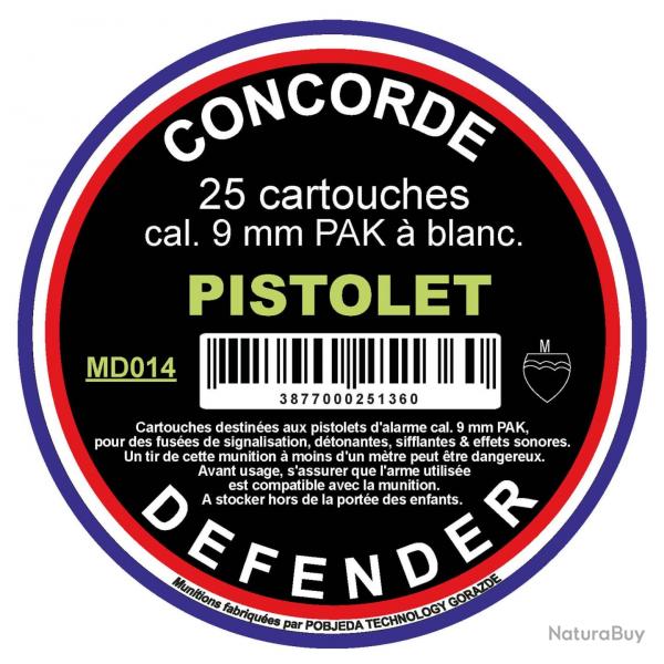 Bote de 25 cartouches cal. 9 mm PAK  blanc