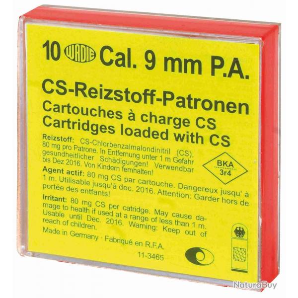 Bote de 10 cartouches 9 mm PA  gaz CS