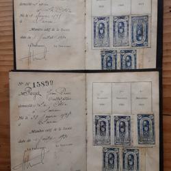Deux Livrets Caisse de Retraites de Poilus de la Grande Guerre