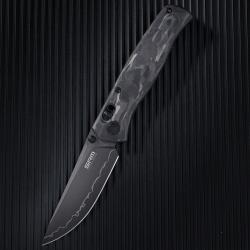 Couteau SRM Medal 255L-CB2 Lame Acier Laminé 140Cr Manche F Carbone Axis Lock Ambi Clip SRM255LFB2